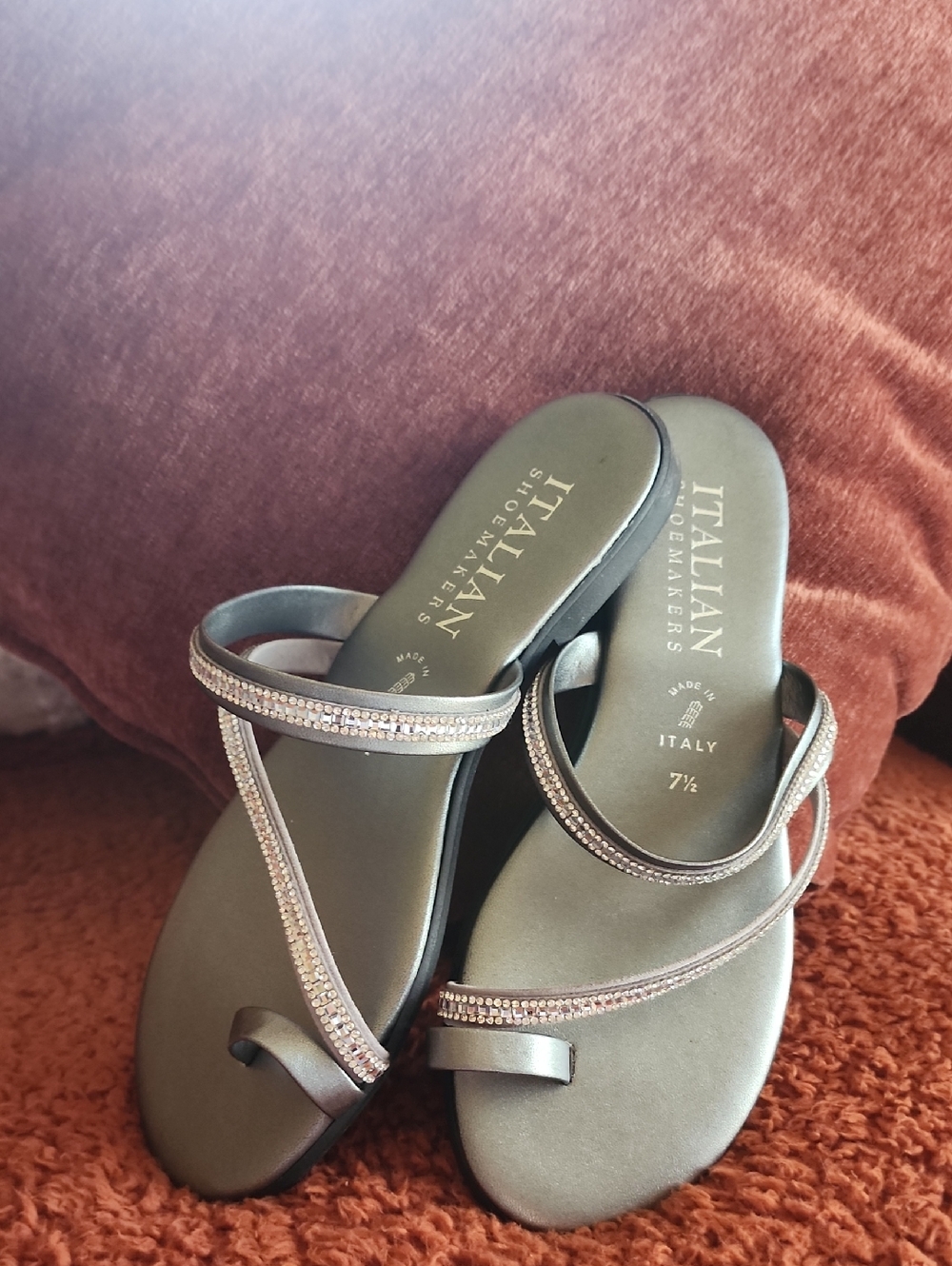Italian Shoemakers Gray Crystal-Strap Sandals